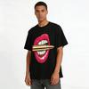 Bold Red Lips Bullet Print Street Style Casual Short Sleeve T-Shirt Pure Cotton T-shirt