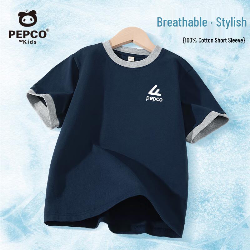 Piggy Banner Boys  Color-block Round Neck Cotton T-Shirt 140