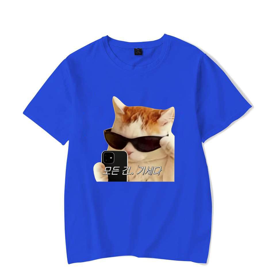 Hot Neutral Style Cool Cat Selfie T Shirt Korean Text Meme Print Short Sleeve O Neck Soft Washable Tops Funny Streetwear Tee Top