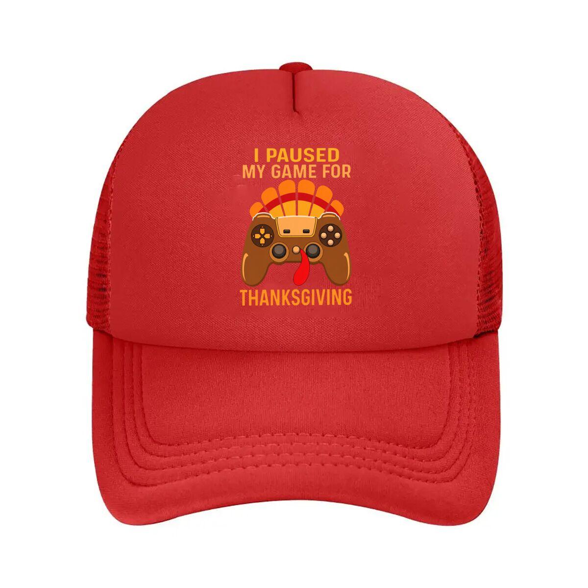 I Paused My Game For Thanksgiving Turkey Gamer Graphic Mesh Baseball Cap Hip Hop Adjustable