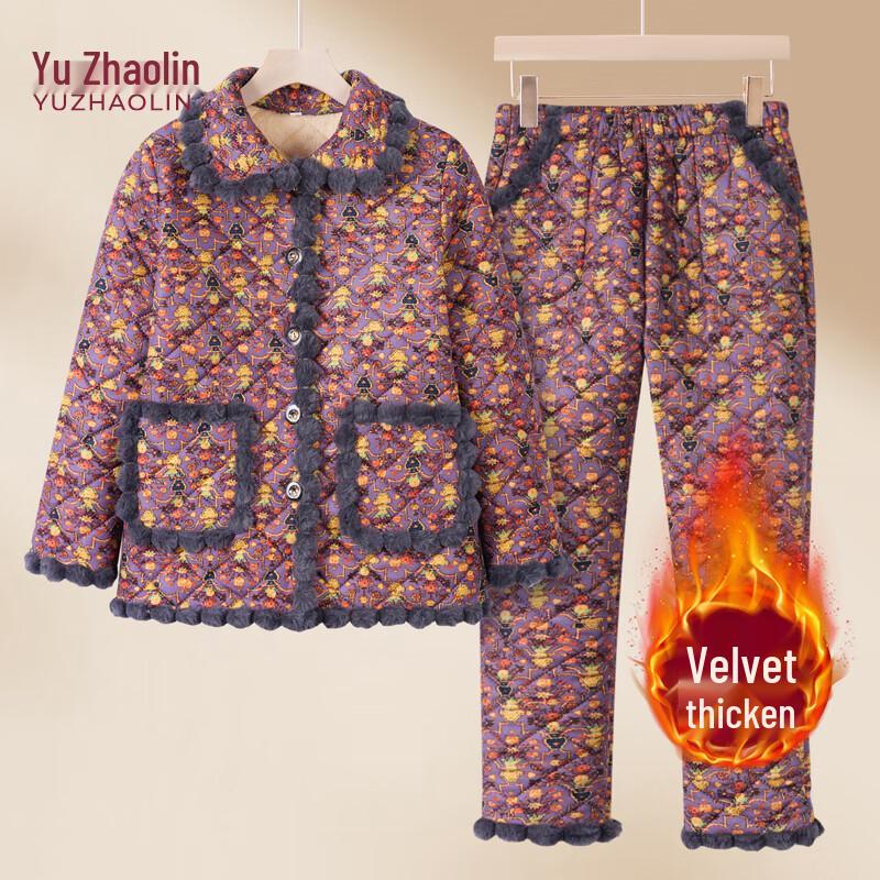 

YUZHAOLIN Женский зимний хлопковый костюм с цветочным принтом, куртка и брюки, 2025 5XL