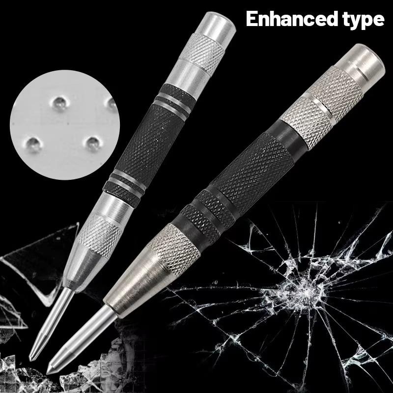 155mm/128mm Spring-Loaded Center Punch Set - Automatic Tool with Tungsten Carbide Tip for Metalworking Automotive Repair