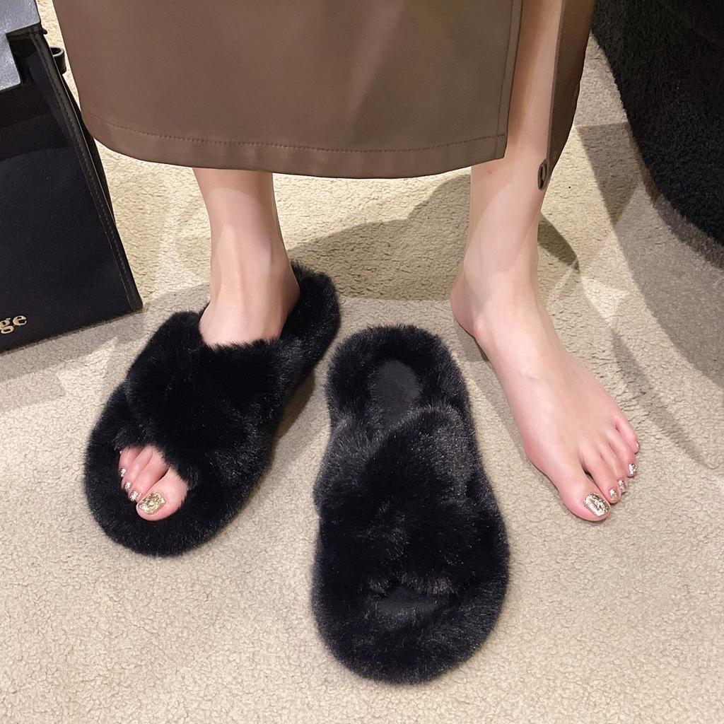 Überkreuzte Hausschuhe Damen Herbst und Winter trendige Schuhe Zuhause Plateau Haushalt Baumwollpantoffeln