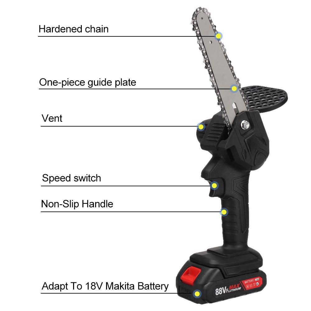 1200W 6 Inch Mini Electric Pruning Saw Rechargeable Electric Chain Saw With 2pcs Battery Woodworking Garden Logging Cutter