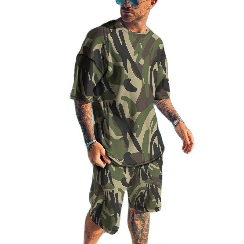 Summer New Men's Tracksuits 3D Printed T-shirt Set Camouflage