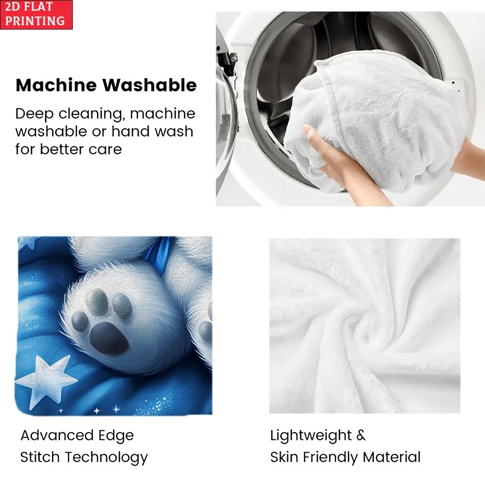 Blue Background Teddy Bear Flannel Blanket Lightweight Digital Print Throw for Sofa Camping Office Bed Winter Warm