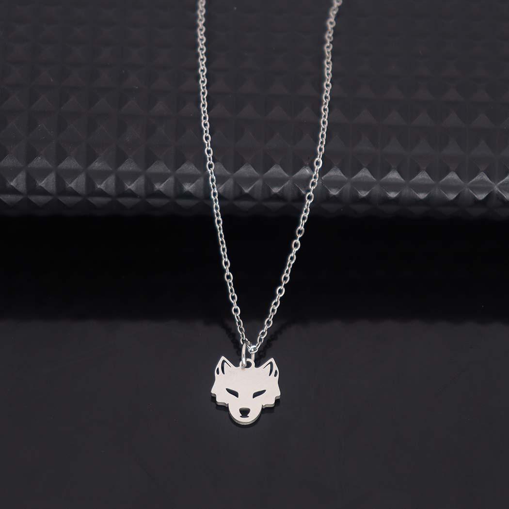 Elegant Stainless Steel Fox Head Pendant Necklace серебряный