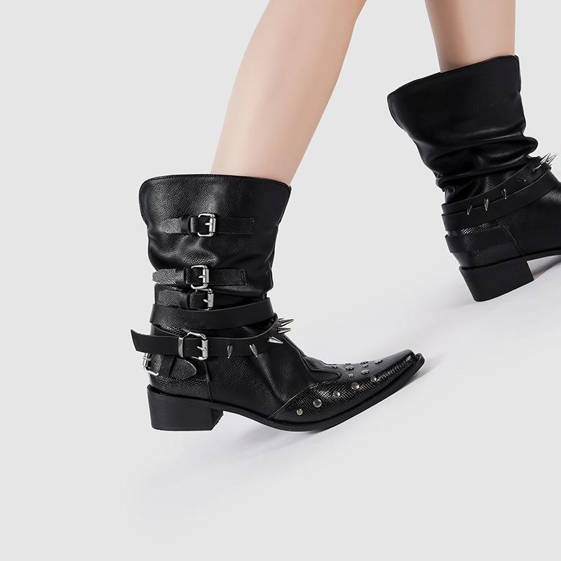 Embroidered pointed western cowboy boots women's spring and summer new thick heel versatile knight boots sleeve short boots