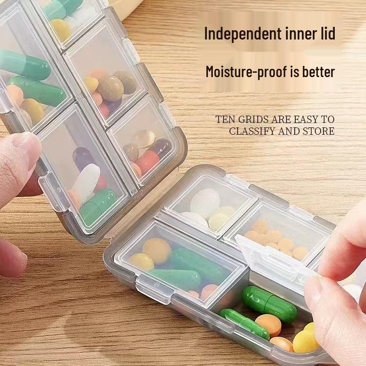 Pilulier portable compact à double couche avec 10 compartiments pour un rangement sécurisé des médicaments