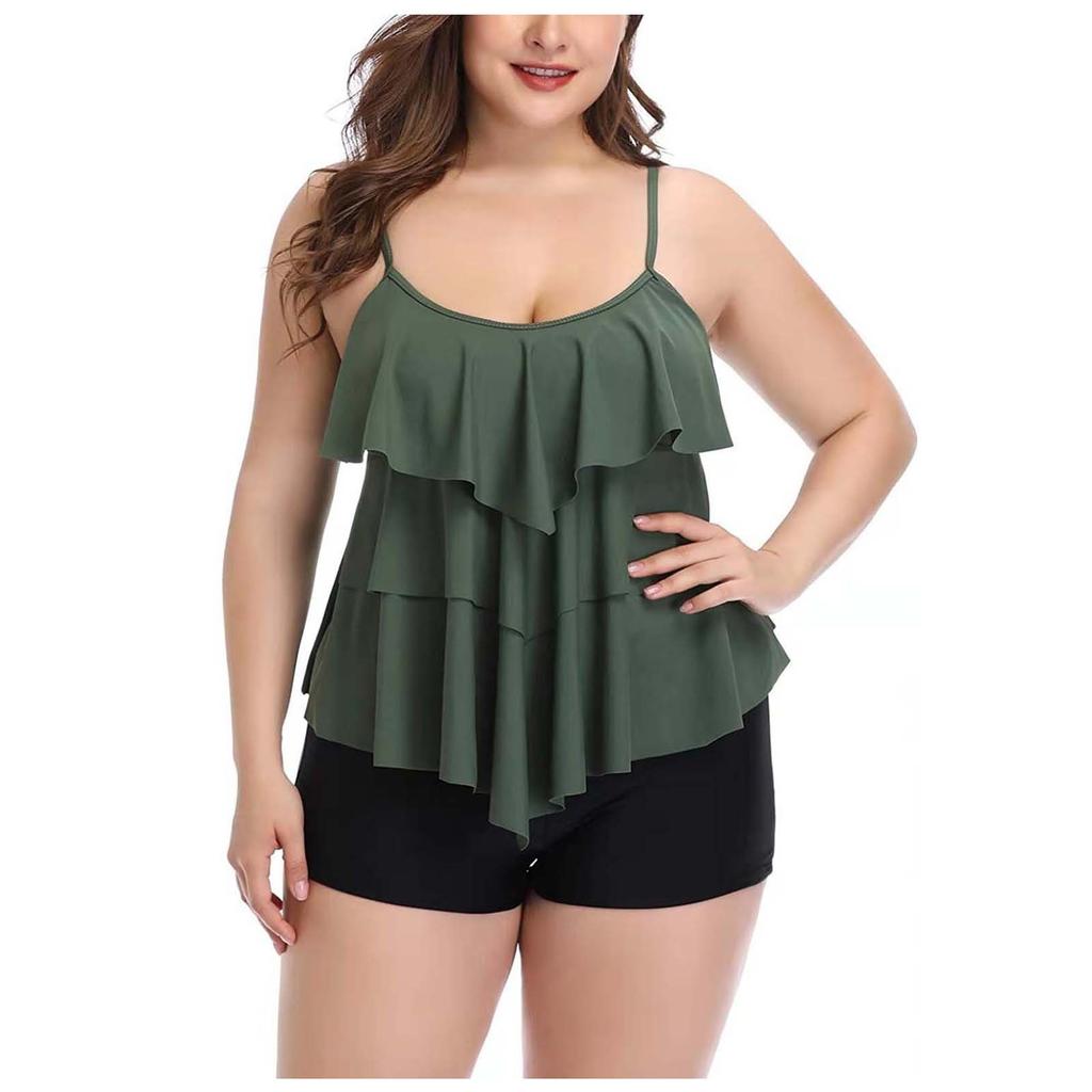 Women's Large Size Fashion High Waist Fly Side Straps Printed With Chest Pads Without Steel Bra Swimsuit