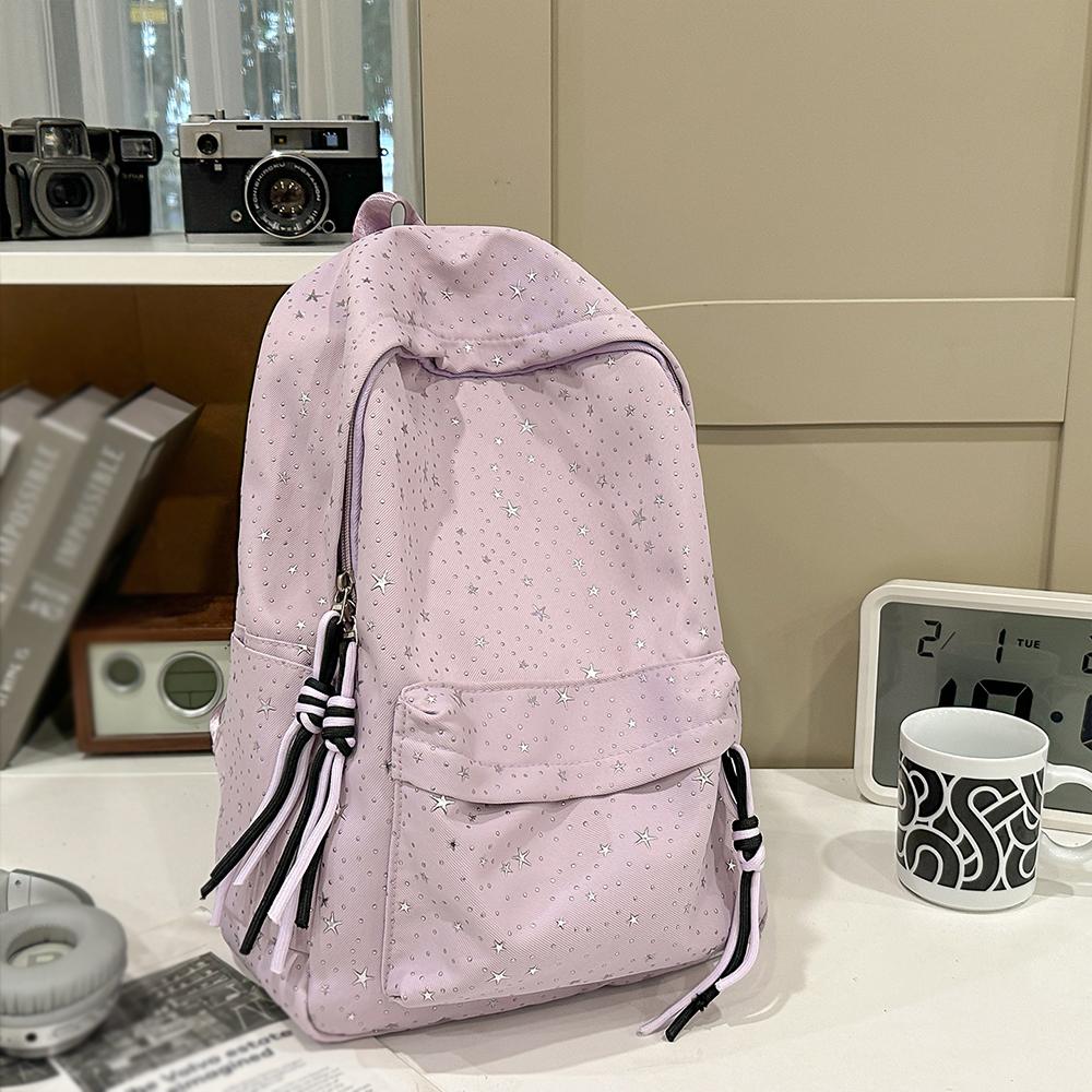 Korean-Inspired Instagram Collegiate-Style Star-Pattern Backpack Large-Capacity Schoolbag Casual Lightweight Laptop Bag