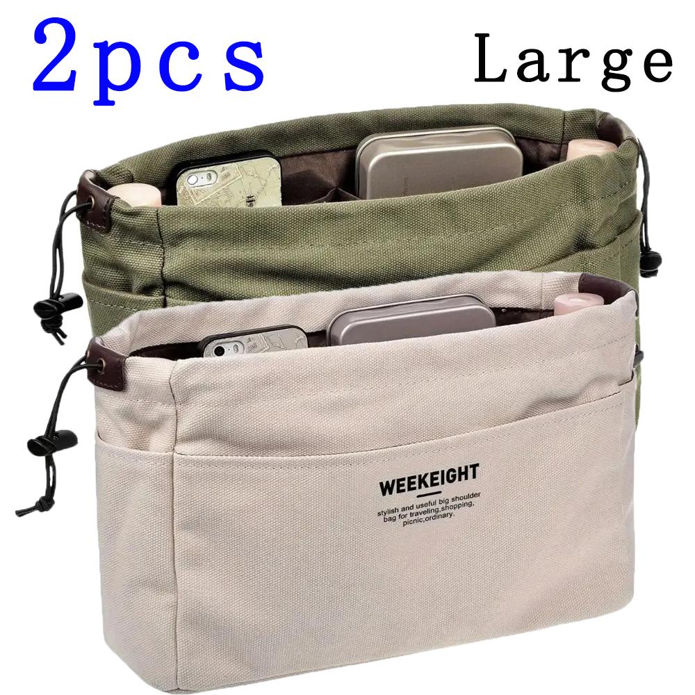 1/2pcs Small And Large Storage Organizers With Cord, Bag With Multi-Pocket Lining, Lightweight Portable Travel Storage Bag,