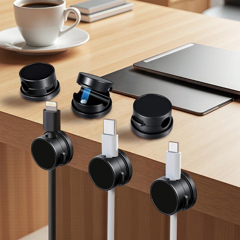 6Pieces 360 Degree Rotating Cord Keeper Magnetic Cable Organiser Adhesive Cable Clip For Desk Cable Cord Management