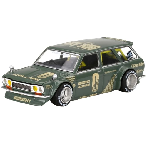 Truescale Miniatures 1971 Datsun 510 Wagon, Right-Handed Drive, Green (Design: Jun Imai), Kaido House Special 1/64 Diecast Model Car, Truescale Miniat