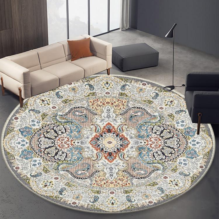 WTEMPO Round Ethnic Style Carpet Full Shop Washable Living Room Carpet Foldable Floor Mat