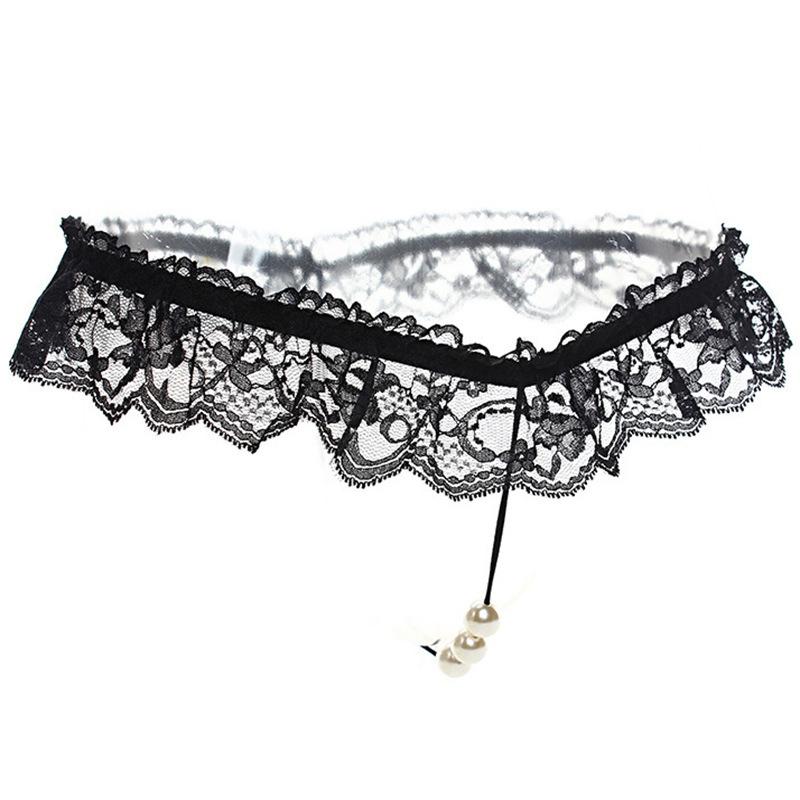 Sexy Women's Passionate Open-Crotch Seductive Pearl Thong Panty Set