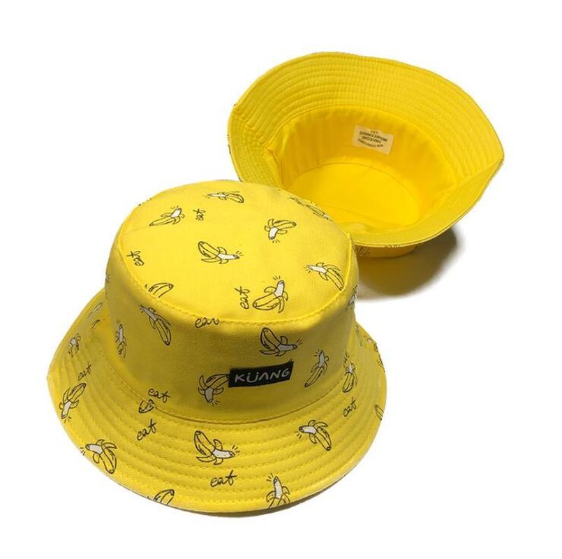 Ins Hot banana chips Japanese retro style canvas Bucket hat women's double-sided Sun hat street casual couple basin hat