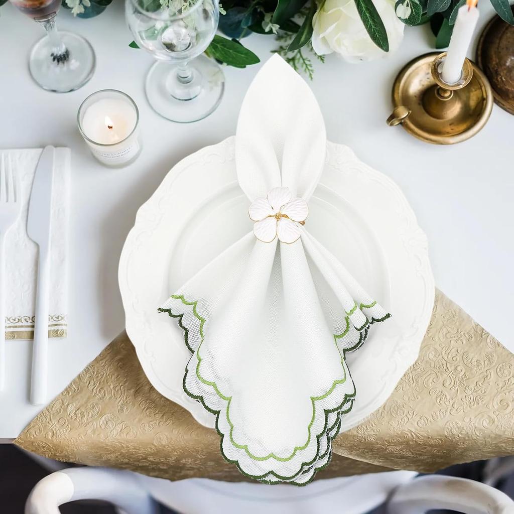Set of 6 Cloth Napkins Scalloped Embroidery Cloth Napkins Washable Polyester Table Dinner for Restaurant Weddings Events Parties
