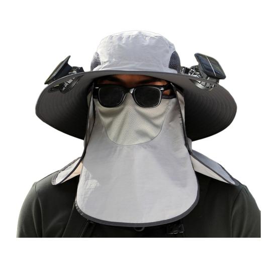 

Solar Fan Hat with Face Guard Neck Flap UV Protection Hat with Solar Fan Rechargeable Breathable Men Summer Outdoor Fishing Wide Brim Bucket Cap 1 Set светло-серый