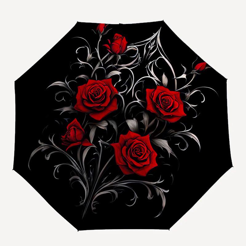 1pc Gothic Rose Design Umbrella with Plastic Handle,Suitable for All Seasons UmbrellaPT573