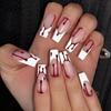 24pcs Halloween Red Blood Droplet Fake Nails White French Tip Press On Nails, Coffin Long False Nails For Women Girls Halloween Party Nail Decoration