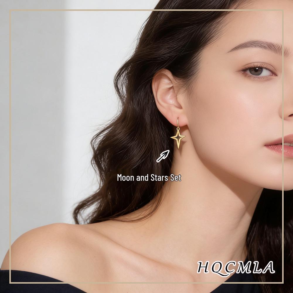 Star, Moon, and Lightning Ear Cuff Hoops - Niche Women's Personalized Earrings