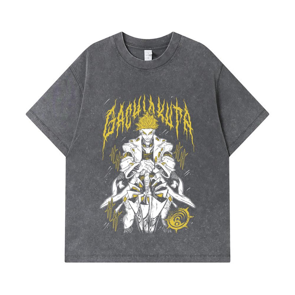 275 GSM Washed T-shirts 100% Cotton Gachiakuta V3 Enjin Print Unisex Heavy Cotton T Shirt
