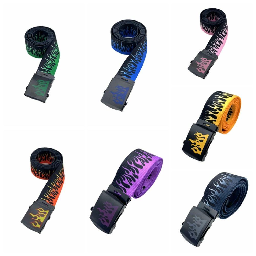 Wide Side Canvas Belt Automatic Buckle Men Waist Belt Elegant Flame Belt Ladies/Girls