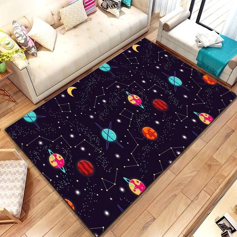 Cartoon Outer Space Astronaut Carpet Universe Galaxy Area Rug For Bedroom Living Room Decor Planet Doormat Starry Sky Floor Mat