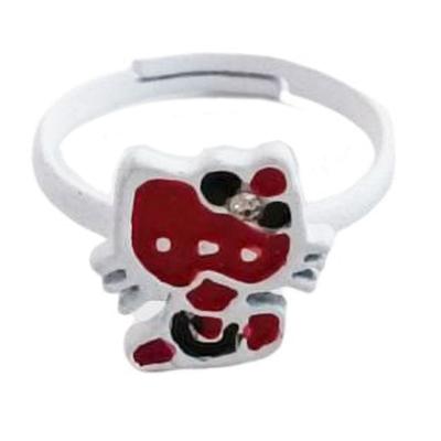 [R8388] - Children's Ring 'Hello Kitty' Red - 10x10 Mm