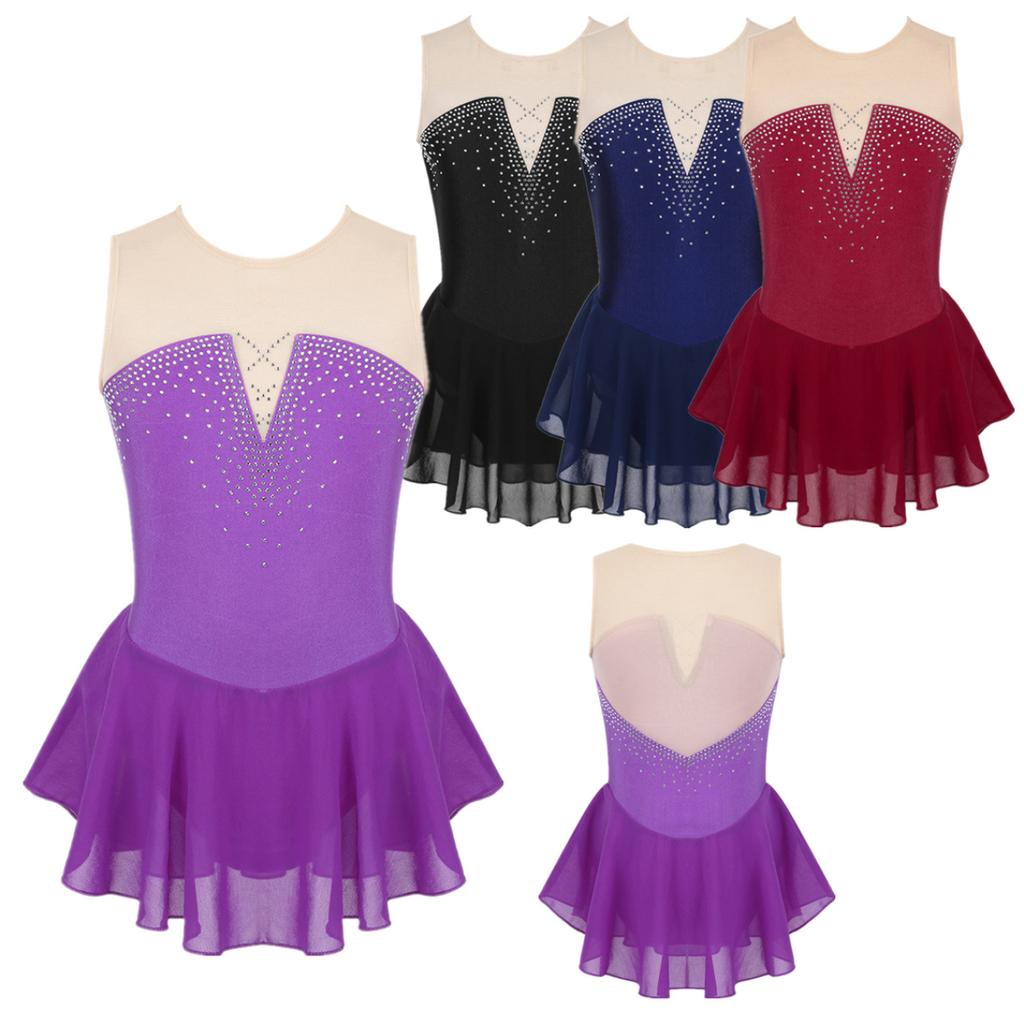 Girls Sleeveless Gymnastics Leotard Skirted Figure Ice Skating Dress Roller Skating Competition Performance Costume