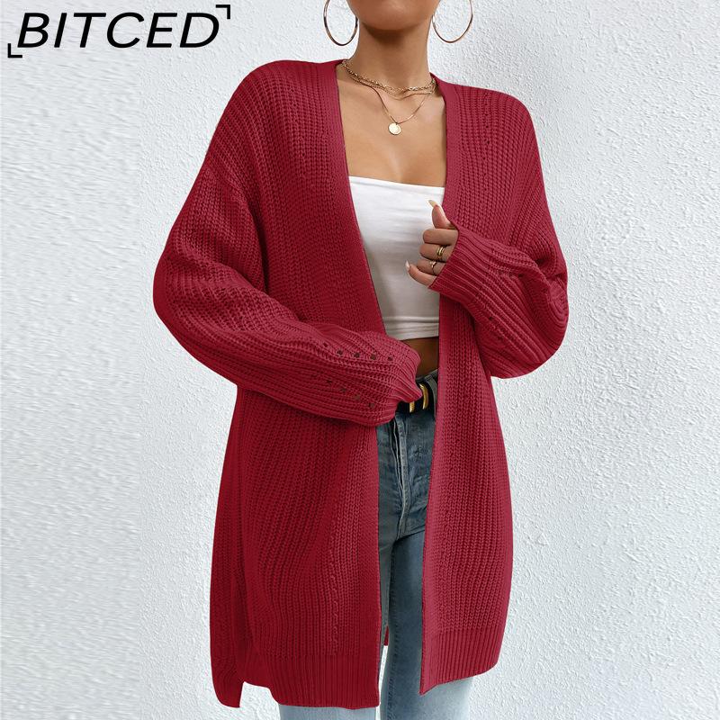 BITCED Autumn/Winter Oversized Mid-Length Cardigan Knitwear V-Neck Solid Colour Knit Top