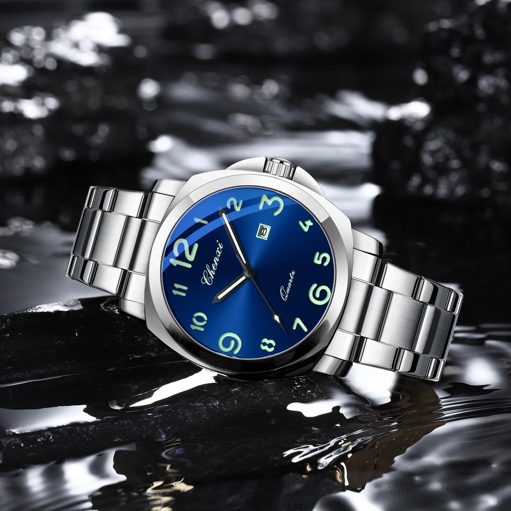 Men's Business Watches Fashion Luxury Luminous Large Arabic Numerals Dial 45mm Man Watch Waterproof Stainless Steel Wristwatch
