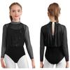 Body da Pattinaggio Artistico a Maniche Lunghe per Ragazze Costume da Danza Moderna Design con Schiena a Goccia Paillettes Strass Outfit