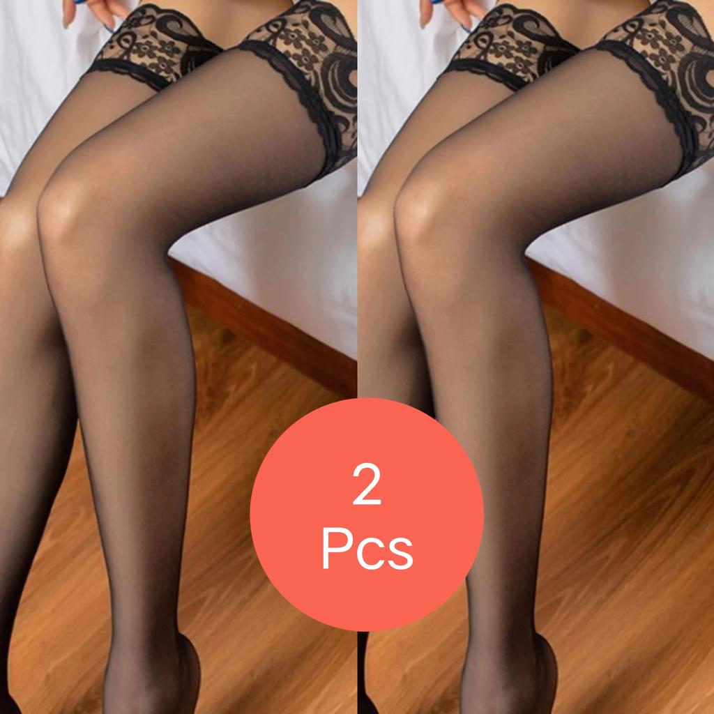 Sexy Women's Flower Transparent Silk Stocking Female Black Slim Hosiery High Knee Cuff Tights Elastic Fashion High Stockings