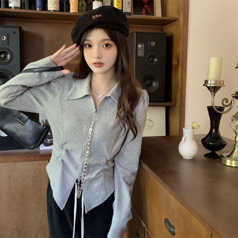 POLO Neck Pleated Slim Top Women's French Solid Casual Irregular Tops Vintage Harajuku Korean Y2k Top Spring and Summer