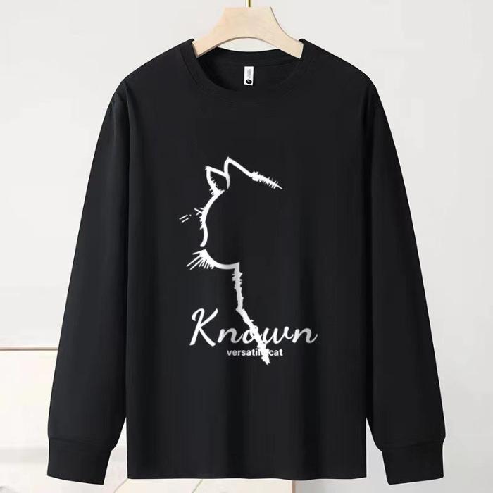 New super fire ins cat crew neck sweater men and women loose casual fashion simple 3XL чёрный