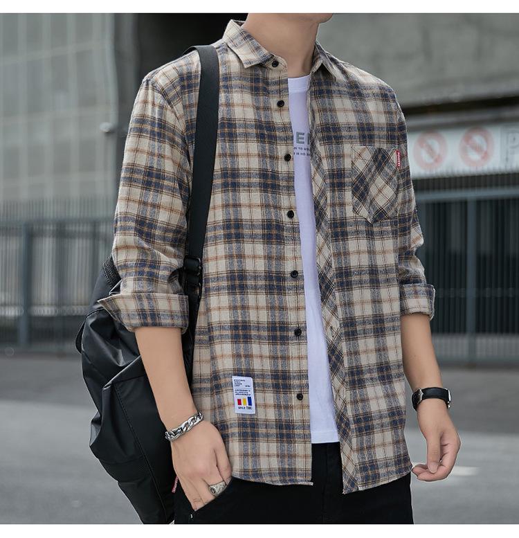 Unisex Retro Plaid Color Block Loose Casual Shirt - Spring/Autumn