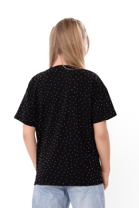 T-shirt for girls – soft knitted fulicra with rhinestones, straight cut, various colors Summer 6414-105-2 HC