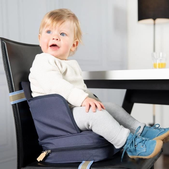 Réhausseur de chaise bébé - ROBA - Pliable - Coussin gonflable - Ceinture ajustable - 6 mois / 3 Ans (15 Kg) - Bleu marine