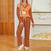 Women's Halloween Print V-Neck Long Sleeve Pajama Set with Pockets Loose Fit Sleepwear Set