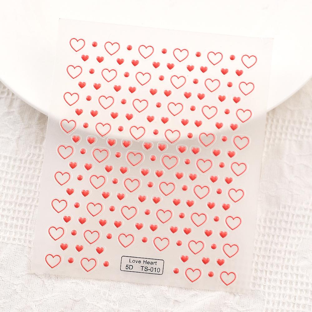 5D Stereo Heart Minimalist Nail Stickers – Embossed Peach Heart Design