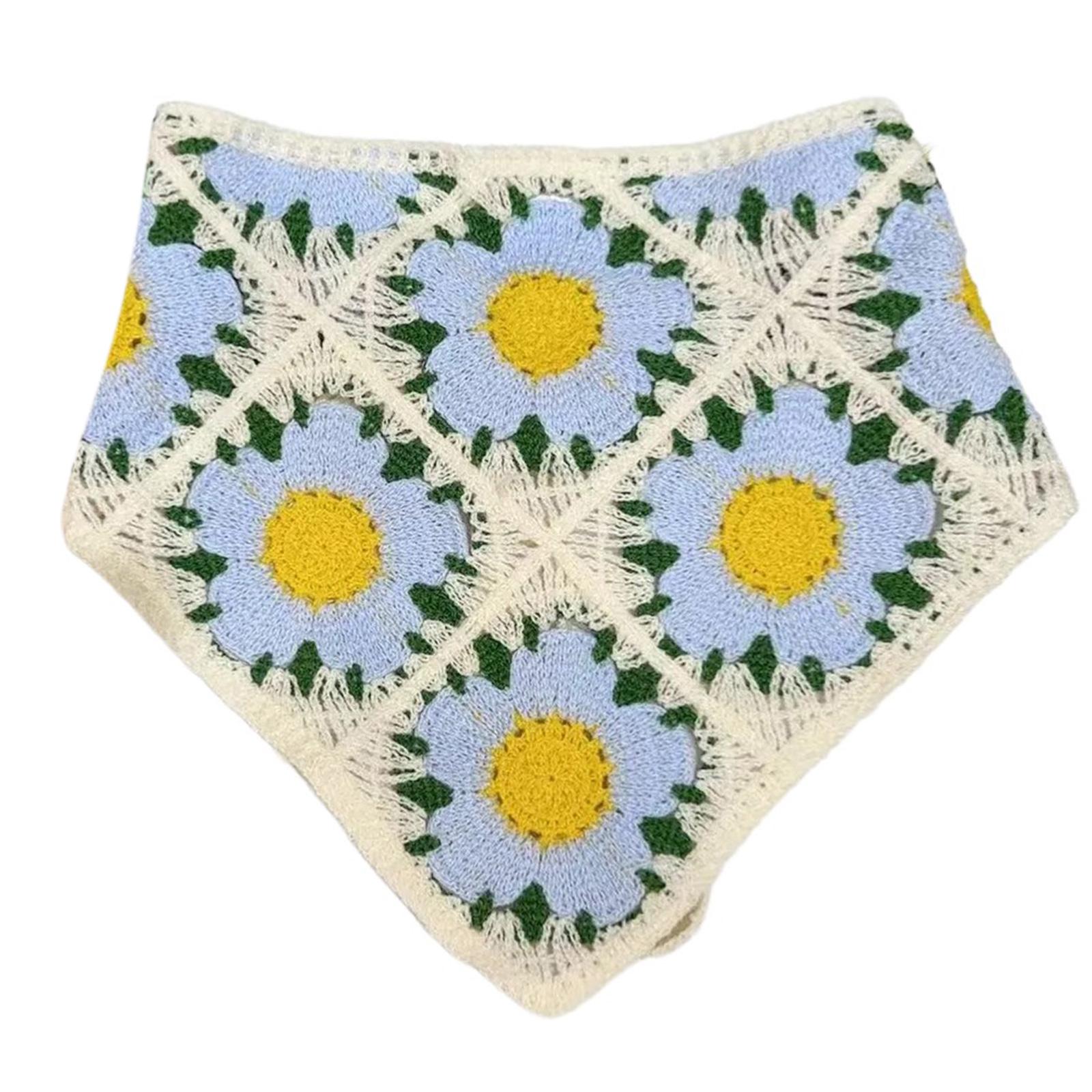 

Платок для отдыха на улице, вязаный крючком, треугольный платок для волос, декоративная повязка на голову, весенний кемпинг, повязка для волос в стиле бохо синий