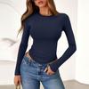 Damenmode Farbe Rundhals Langarm T-Shirt Top