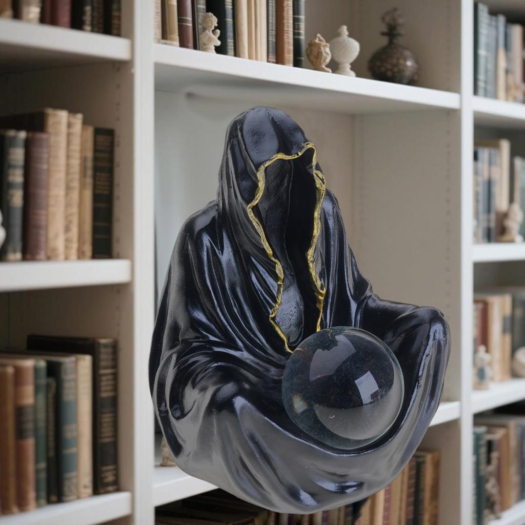 Resins Death God Sculpture Crystal Ball Halloween Decors With Flying Bats For Home Party Collectible Ornament Gift