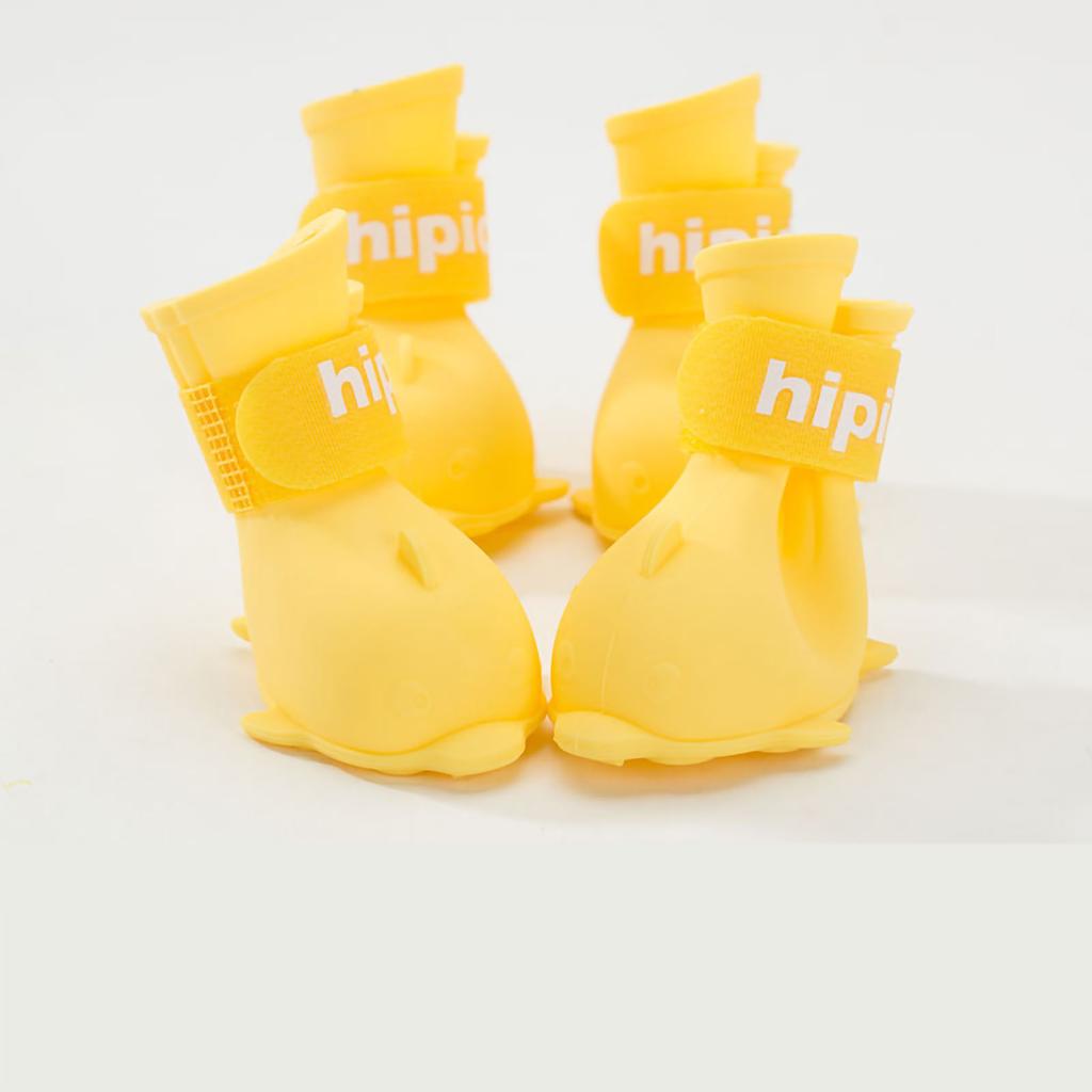 Pet Boots Cute Cartoon Waterproof Silicone Dog Rain Shoes with Hook and Loop for Pomeranian Bichon Teddy