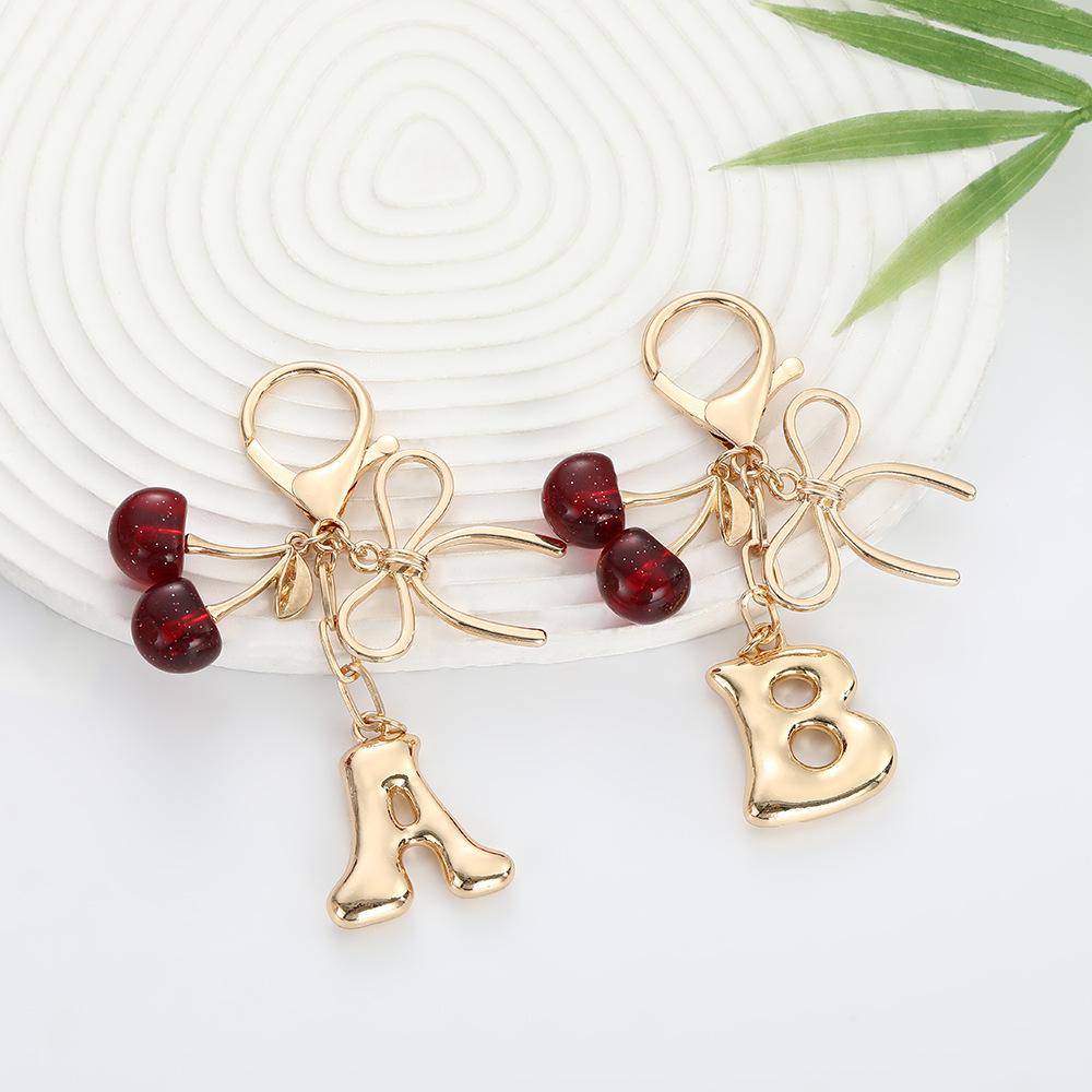Trendy Bubble Letter Bow & Cherry Keychain - Creative Bag Charm U