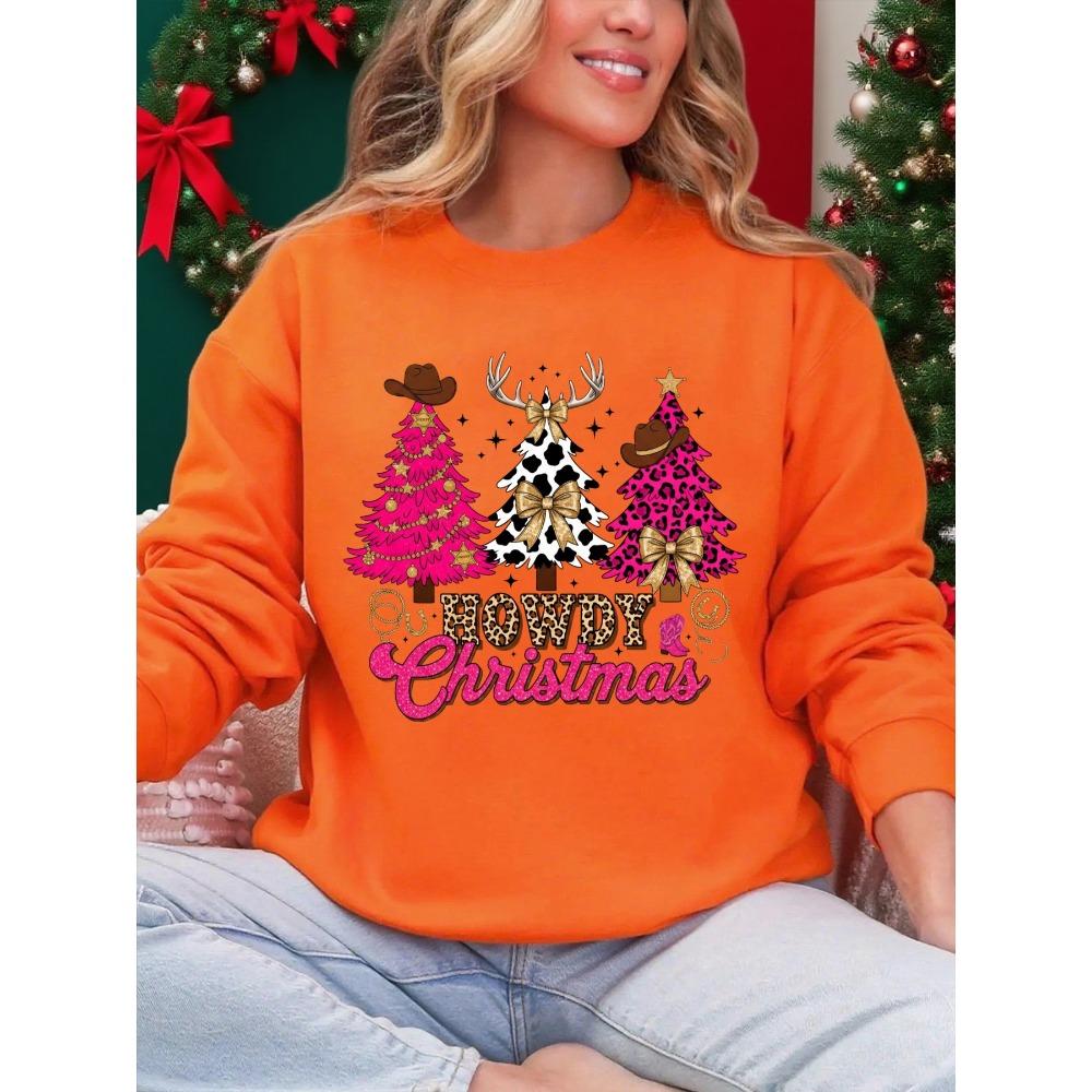 Howdy Weihnachten Western Bedruckte Damen Sweatshirts Lässige Pullover Hip Hop Rundhals Kleidung Winter Sportbekleidung