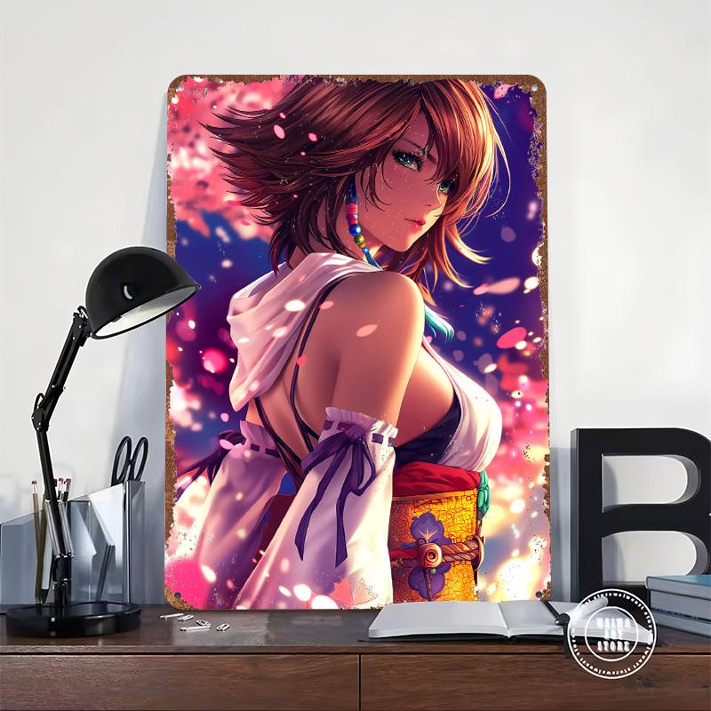 Anime Girl With Cherry Blossoms Tinplate Poster Customized Wall Art Vintage Retro Metal Signs for Decoration Garage Decorations