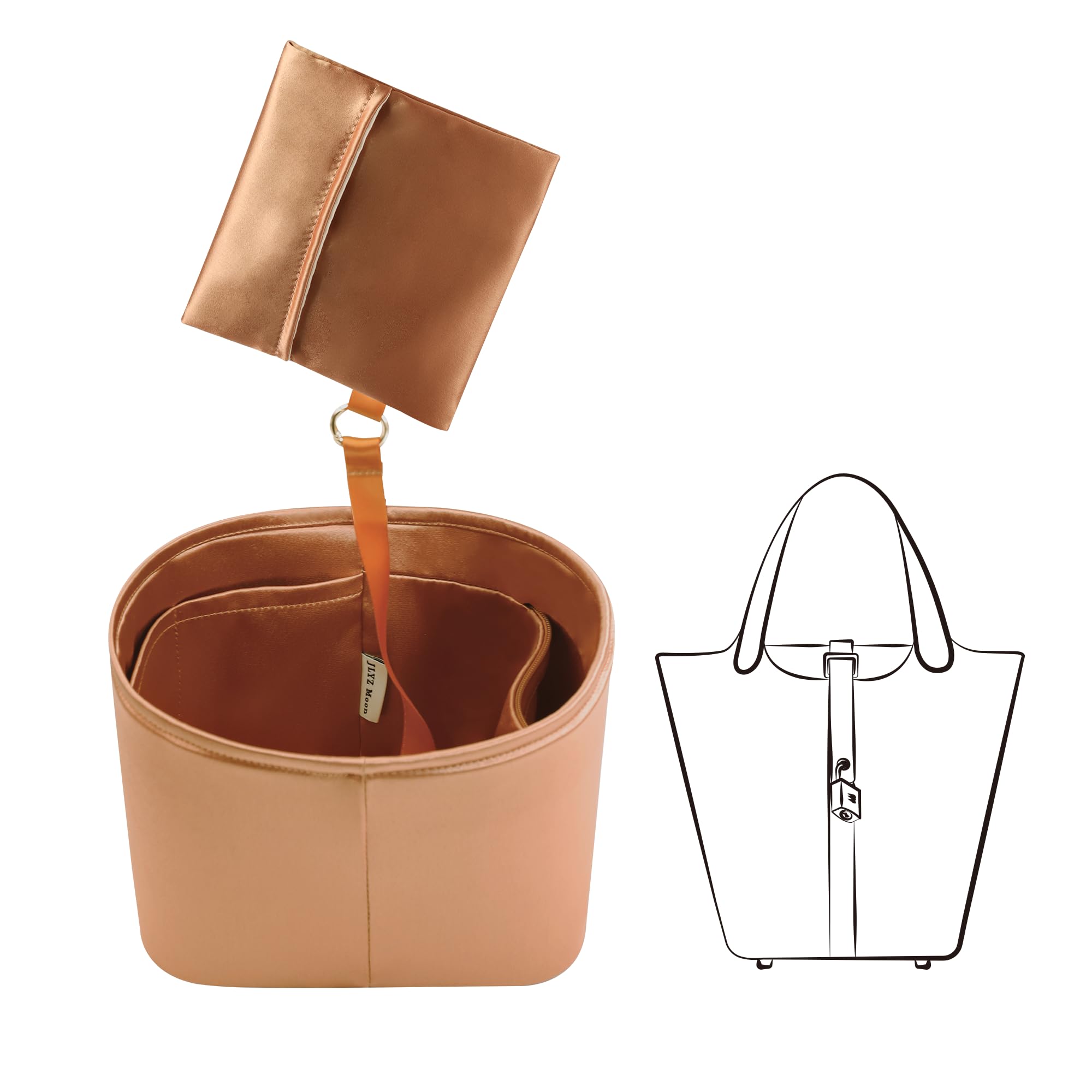 

JLYZ Moon Picotin Внутренний органайзер для сумки для хранения из шелковой ткани, совместимый с сумкой Picotin/сумка-в-сумке (Включает & Чехол) Hermès (Picotin 22/MM, Золотой) золотой